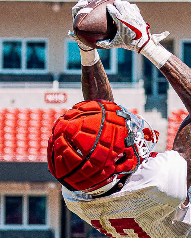 Receiver Tyrone Broden makes a catch during practice